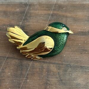 Vintage Green and Gold Bird‎ brooch